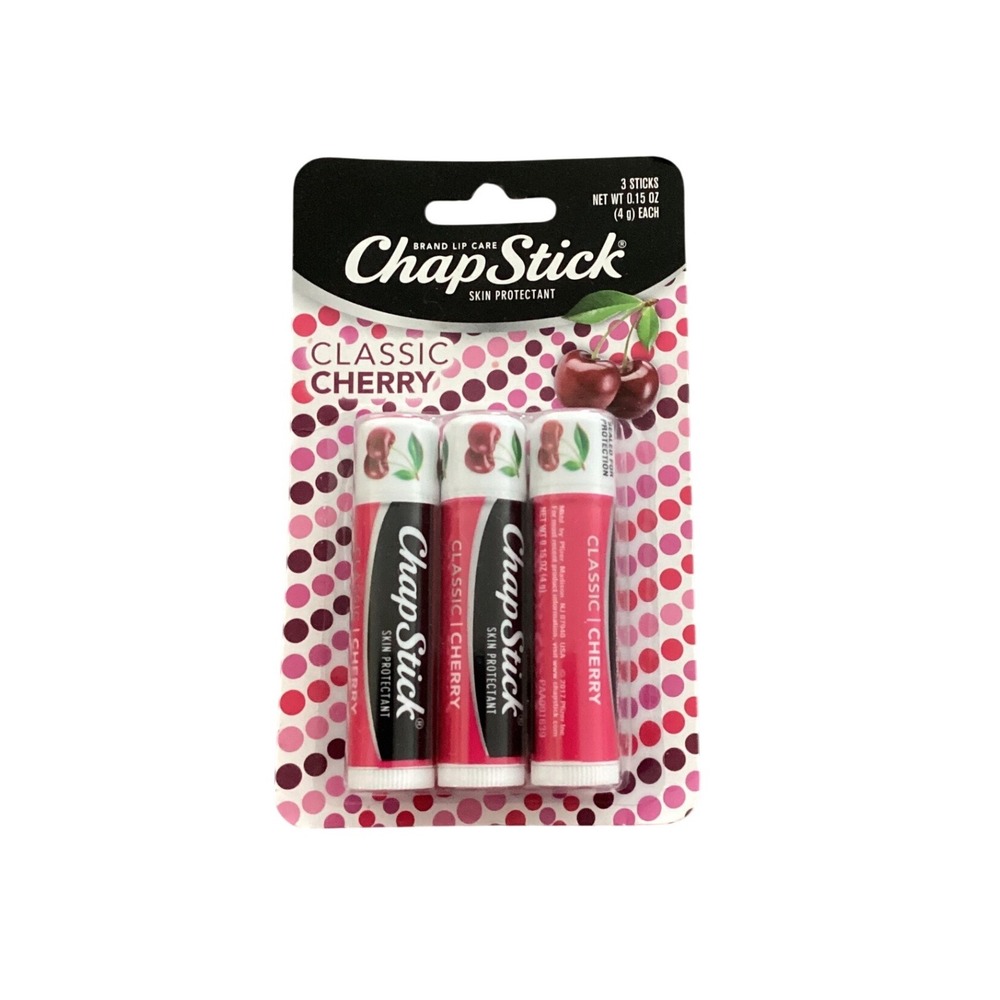 ChapStick Classic Cherry‎ Lip Balm Skin Protectant 3 Sticks 0.15 Oz Each Pack